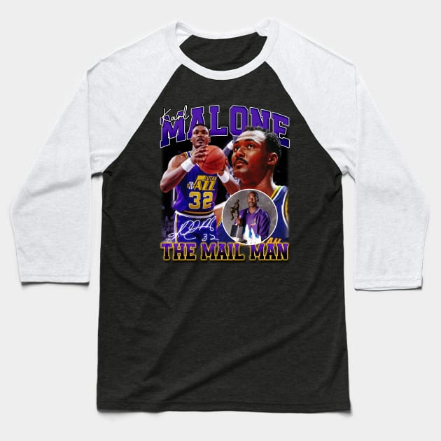 Karl Malone The Mail Man Basketball Legend Signature Vintage Retro 80s 90s Bootleg Rap Style Baseball T-Shirt by CarDE